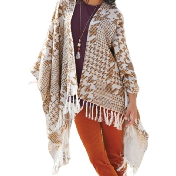 SOFT SURROUNDINGS Gold Brown Ivory Metallic 100% Cotton Wrap Shaw One Size NEW - Picture 1 of 6